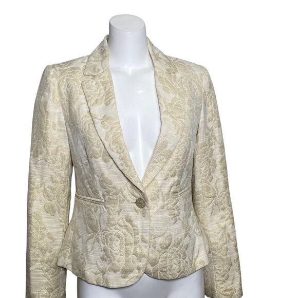 George ME Mark Eisen Blazer Jacket Womens Size 6 Gold Metallic Floral Damask - Picture 1 of 7